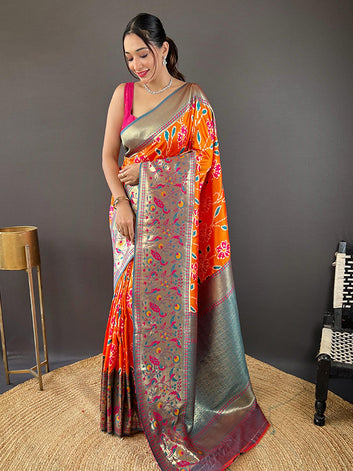 Soft Silk Saree with All-Over Patola Weaving & Contrast Border SA625-781