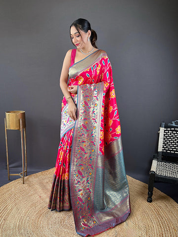 Soft Silk Saree with All-Over Patola Weaving & Contrast Border SA625-782