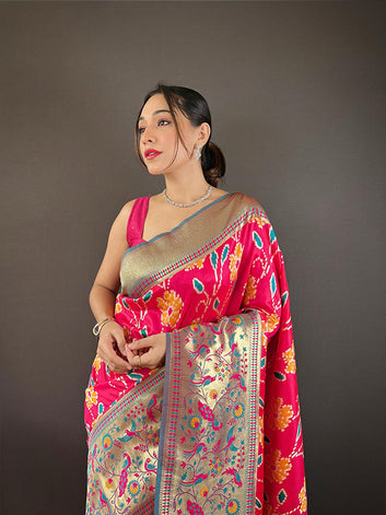 Soft Silk Saree with All-Over Patola Weaving & Contrast Border SA625-782