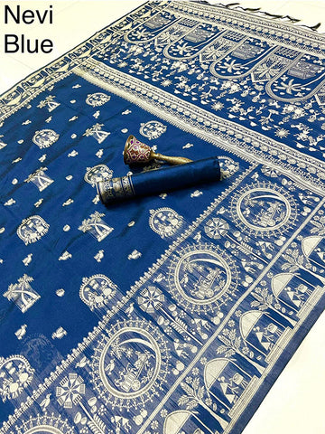 Pure Soft Banarasi Raw Silk Saree with Kalamkari Weaving & Zari Border Blouse SA625-816