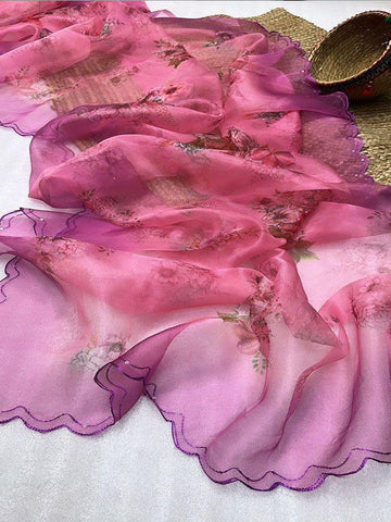 Pure Organza Silk Saree with Floral Print & Viscose Thread Sequins Work Border SA625-759