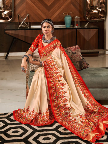 Tusser Bandhani Patola Print & Lagadi Patta Pallu SA225-302