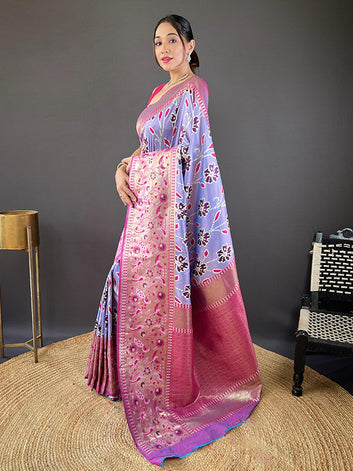 Soft Silk Saree with All-Over Patola Weaving & Contrast Border SA625-784