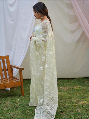 Superb Soft Refined Organza Silk Saree with Lucknowi Thread Chikankari & Viscose Work Border SA625-750