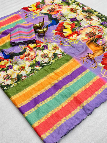 Artful Kalamkari Tussar Silk Saree with Arco Border SA525-604