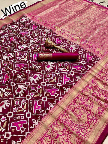 Pure Patola Silk Saree with Original Meenakari & Heavy Zari Contrast Border SA625-777