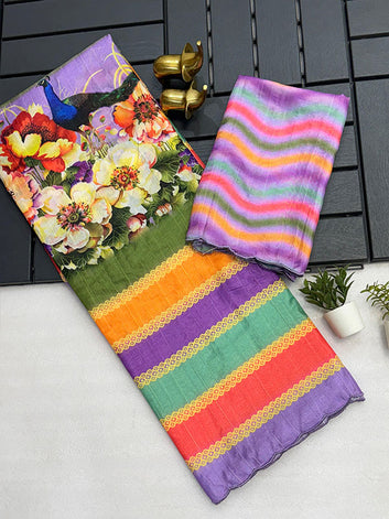 Artful Kalamkari Tussar Silk Saree with Arco Border SA525-604