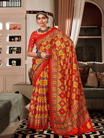 Tusser Bandhani Patola Print & Lagadi Patta Pallu SA225-303