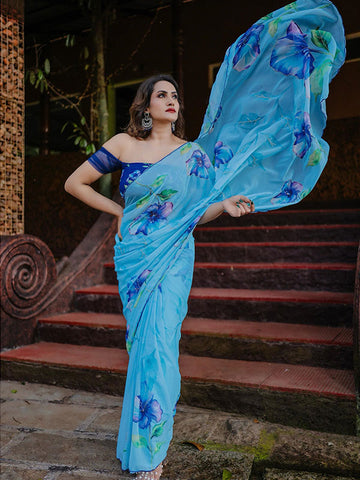 Floral Chiffon Saree with Handwork & Arco Lace ! SA425-497