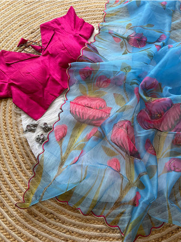 Organza Saree with Multi Handwork – Sequins, Viscose Dori & Hand Cutdana Detailing SA625-744