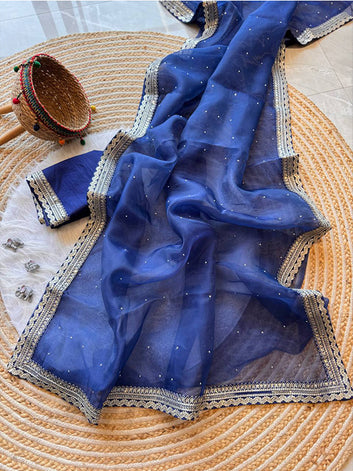 Premium Organza Silk Saree in Solid Shade with Sequins Detailing SA625-742