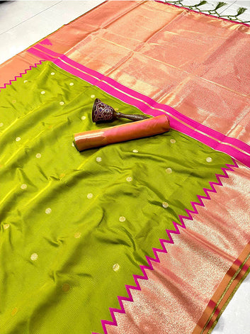 Heavy Banarasi Silk Saree with Gold Zari & Contrast Blouse SA625-827