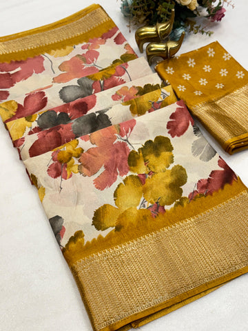 Beautiful Floral Print Dola Silk Saree with Zari Accents SA1025-1275