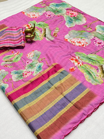 Artful Kalamkari Tussar Silk Saree with Arco Border SA525-605