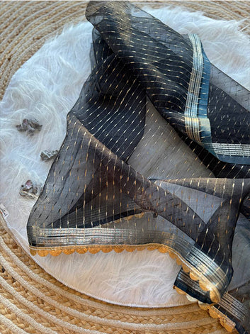 Printed Organza Silk Saree with Delicate Buttis and Attached Sequin Border 💫 SA625-741