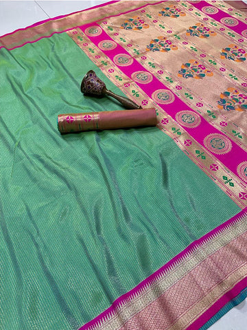 Pure Soft Zari Kanchivaram Tissue Paithani Silk Saree with Munia Border & Heavy Mina Zari Pallu SA625-794