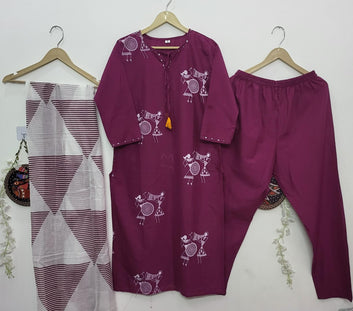 "Sequins & Grace" Pure Cotton Kurti with Pant and 100% Cotton Dupatta || SA925-1247