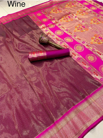 Pure Soft Zari Kanchivaram Tissue Paithani Silk Saree with Munia Border & Heavy Mina Zari Pallu SA625-795