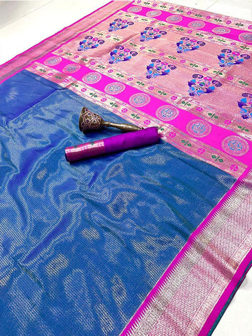 Pure Soft Zari Kanchivaram Tissue Paithani Silk Saree with Munia Border & Heavy Mina Zari Pallu SA625-795