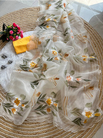 BeautifulHandpainted Organza Silk Saree with Sparkling Border Work SA625-736