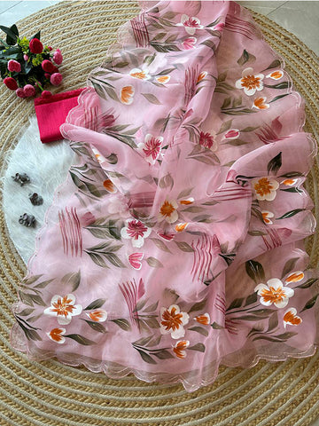 BeautifulHandpainted Organza Silk Saree with Sparkling Border Work SA625-738