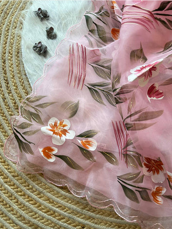 BeautifulHandpainted Organza Silk Saree with Sparkling Border Work SA625-738