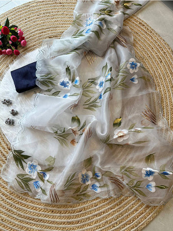 BeautifulHandpainted Organza Silk Saree with Sparkling Border Work SA625-740