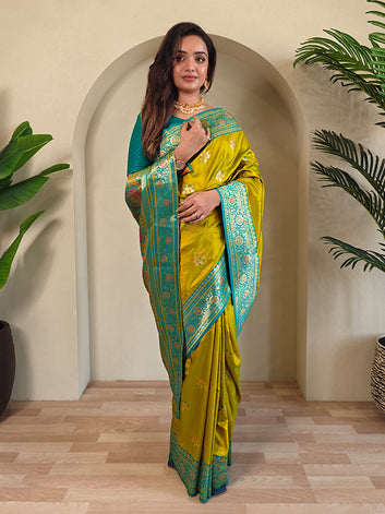 Luxury Banarasi Silk Saree – Multicolor Thread Weaving & Grand Pallu Design SA525-591