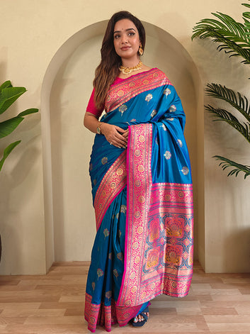 Luxury Banarasi Silk Saree – Multicolor Thread Weaving & Grand Pallu Design SA525-592
