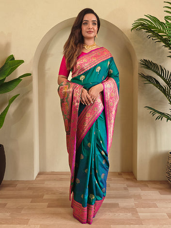 Luxury Banarasi Silk Saree – Multicolor Thread Weaving & Grand Pallu Design SA525-593