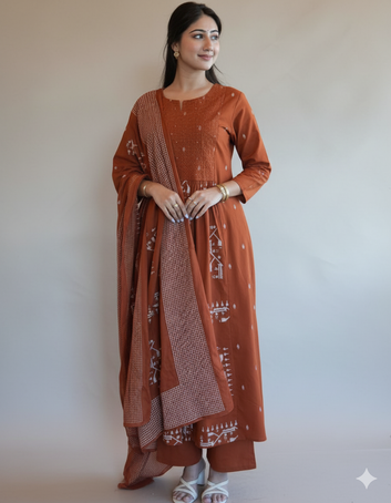 Malmal Cotton Printed Anarkali Kurta with Dupatta || SA925-1246