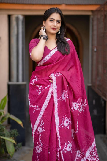 Pure Chanderi Cotton Saree with Hand Batik Floral Prints  SA725-908