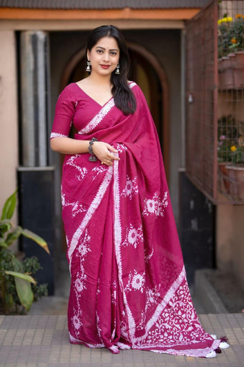 Pure Chanderi Cotton Saree with Hand Batik Floral Prints  SA725-908