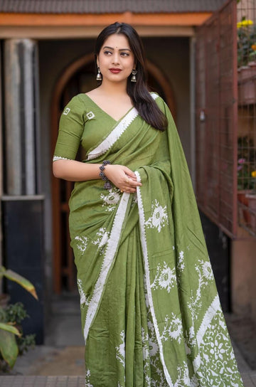 Pure Chanderi Cotton Saree with Hand Batik Floral Prints  SA725-909