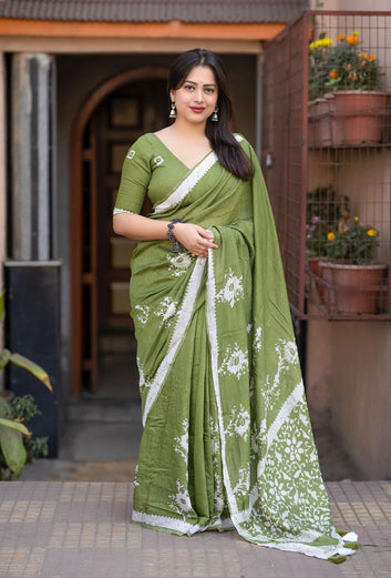 Pure Chanderi Cotton Saree with Hand Batik Floral Prints  SA725-909