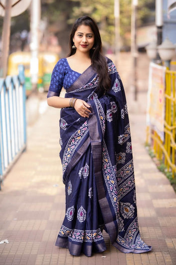 Soft Silk Slub Woven Saree with Batik Print SA725-901