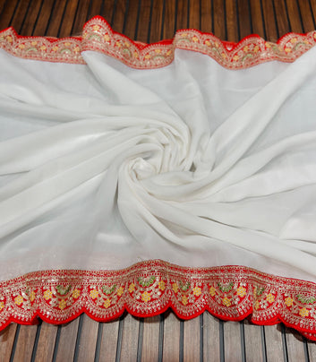 Shwet Shakti – White & Red Fox Georgette Saree  SA825-951