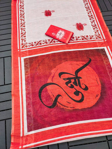 Red Devi – Durga Puja Special Linen Saree  SA825-1037