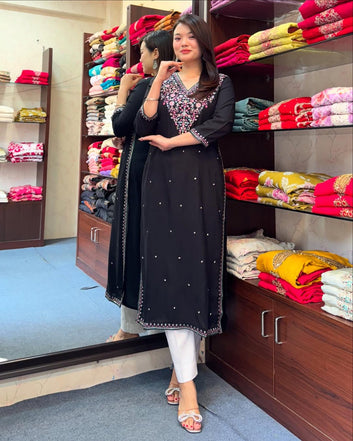 Elegant Embroidered Banana Silk Kurti Set|| SA725-934