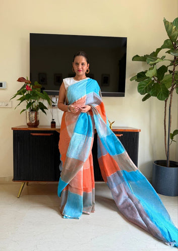 Ajrakh Style Linen Digital Printed Saree SA825-1197