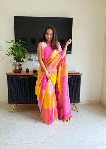 Ajrakh Style Linen Digital Printed Saree SA825-1198