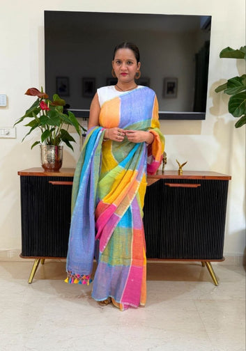 Ajrakh Style Linen Digital Printed Saree SA825-1199