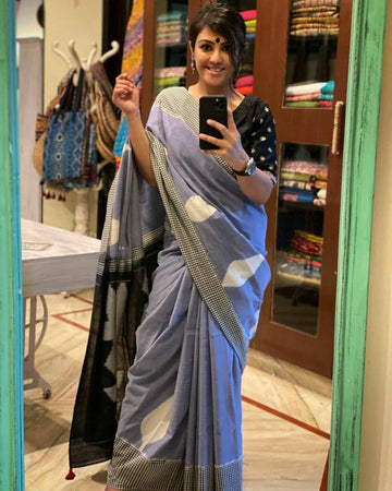 Ajrakh Style Linen Digital Printed Saree SA825-1224