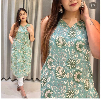 Sleeveless Cotton Printed Kurti – Regular & Office Wear | Sizes M-XXL SA925-1248