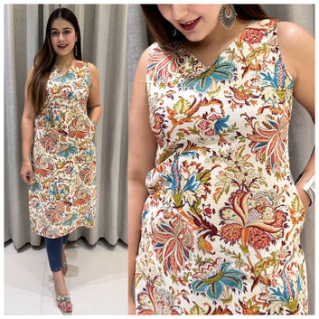 Sleeveless Cotton Printed Kurti – Regular & Office Wear | Sizes M-XXL SA925-1250