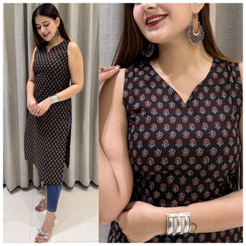 Sleeveless Cotton Printed Kurti – Regular & Office Wear | Sizes M-XXL SA925-1251