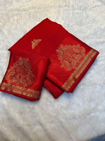 Rich Viscose Saree with Elegant Golden Zari Deer Border SA1025-1322