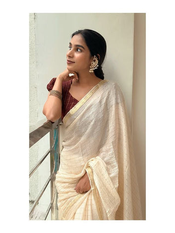 Pure Viscose Chinon Saree with Contrast Viscose Blouse SA1025-1327