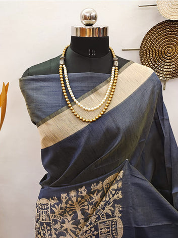 Banglori Handloom Raw Silk Kalamkari Sari SA125-083