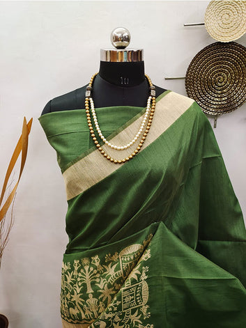 Banglori Handloom Raw Silk Kalamkari Sari SA125-077